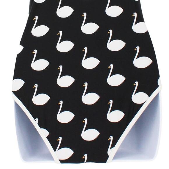 Swimsuit Vintage Style Structured One Piece in Black White Swan Prints Size XS - Picture 7 of 7